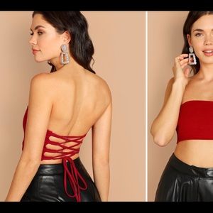 Red lace up back tube top